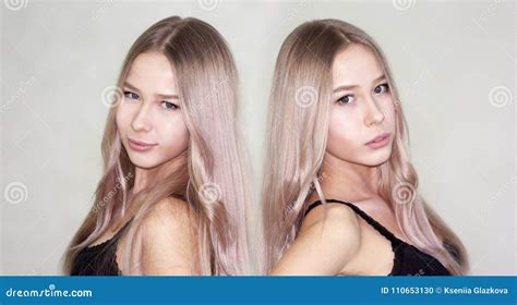 Twins Attractive Blonde Girl On White Stock Photo Image Of Hair Human