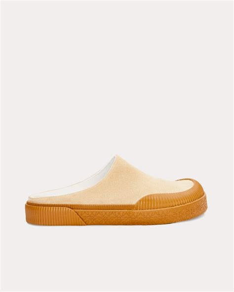 Loewe X Paulas Ibiza Terra Vulca Suede Gold Slip Ons Sneak In Peace