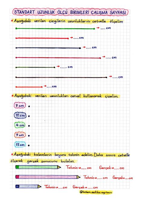 S N F Matematik Standart Uzunluk L Me Birimi Al Ma Sayfas