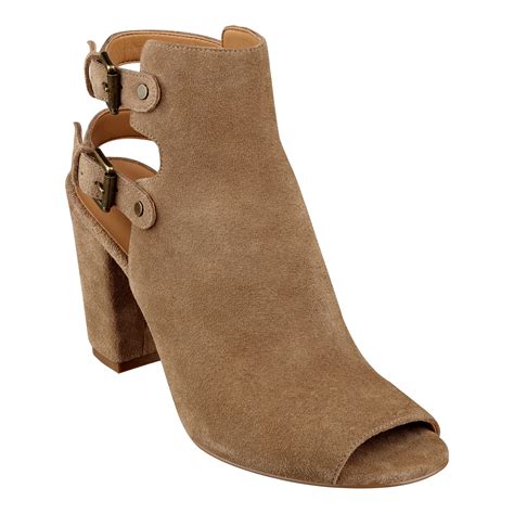 Lyst Nine West Breezie Peep Toe Booties In Brown