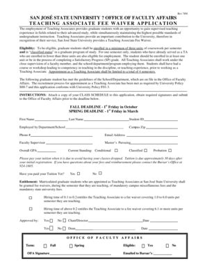 Fillable Online Sjsu Fee Waiver For Teaching Associates Pdf San