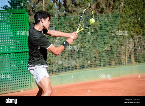 Murcia Spain December 26 2019 Carlos Alcaraz Garfía A Spanish Tennis Player Training At Clay