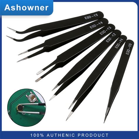 Pcs Esd Anti Static Stainless Steel Tweezers Precision Maintenance