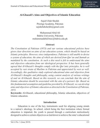 Article Journal Of Education And Educational Developement Al Ghazali S