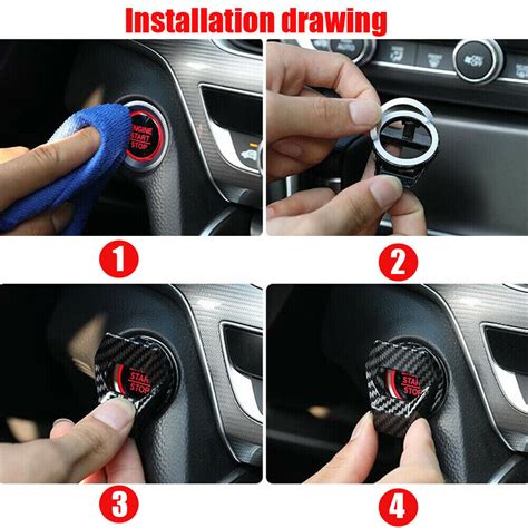 Pc Carbon Fiber Car Engine Start Stop Push Button Switch Cover Trim