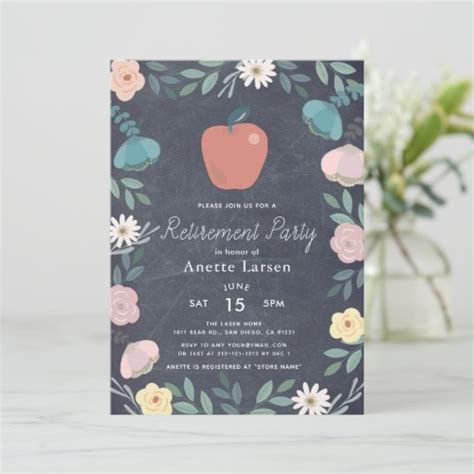 Floral Apple Chalkboard Teacher Retirement Invitation Zazzle