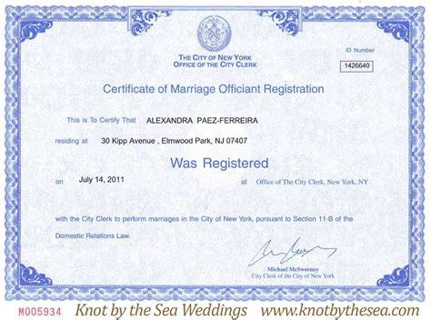 New York City Certificate of Marriage-Officiant Registration Central Park Weddings | Knot by the ...