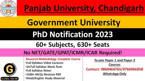 Panjab University Chandigarh Phd Notification Phd Application