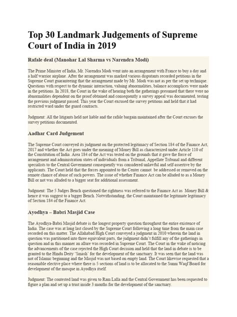 Top 30 Judgements Of Supreme Court Of India In 2019 Pdf Supreme