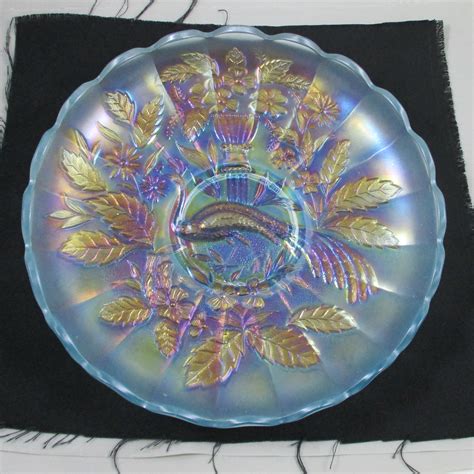 Antique Northwood Ice Blue Peacock And Urn Carnival Glass Master Ice Cream Bowl Carnival Glass