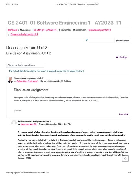 CS 2401 01 AY2023 T1 Discussion Assignment Unit 2 CS 2401 01