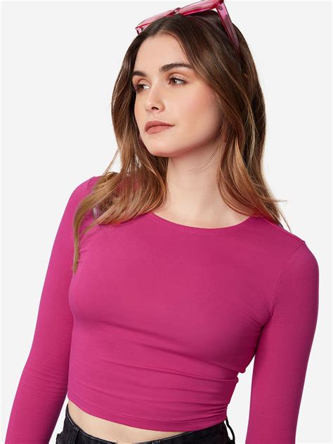 Buy Solids Hot Pink Cropped Fit Women Cropped Tops Online At The Souled Store