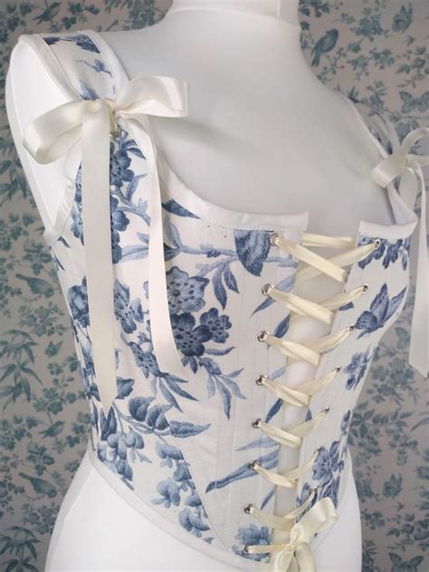 Custom Blue Bird Toile De Jouy Renaissance Corset Th Century Etsy