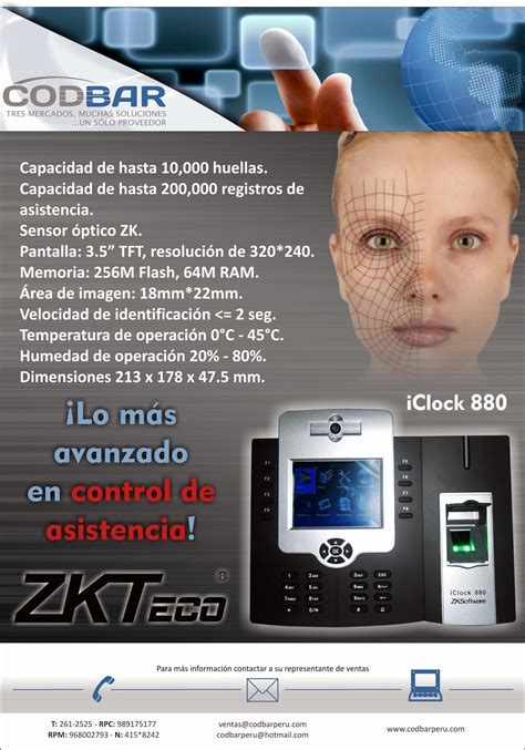 Codbar Productos IClock 880 ZKTeco Terminal De Control De Asistencia