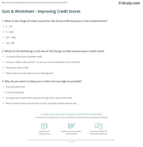 Quiz And Worksheet Improving Credit Scores