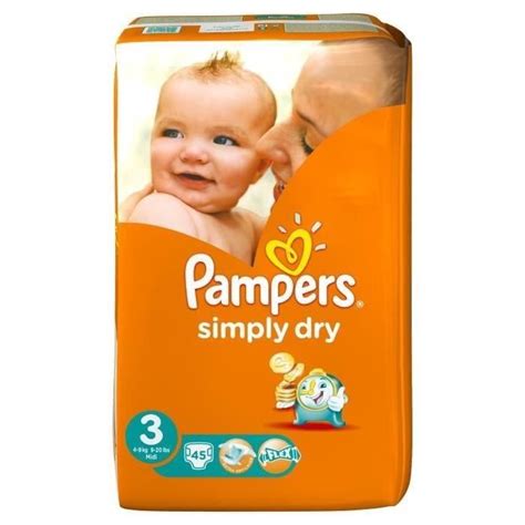 Pampers Simply Dry Taille 3 4 à 9kg 45 Couches Format Pack Géant