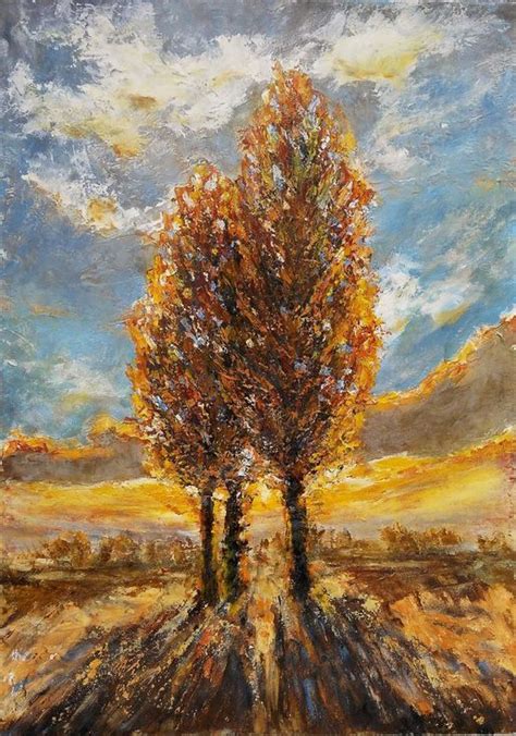 Poplars At Sunset Acrylic Painting By Emilia Milcheva Painting