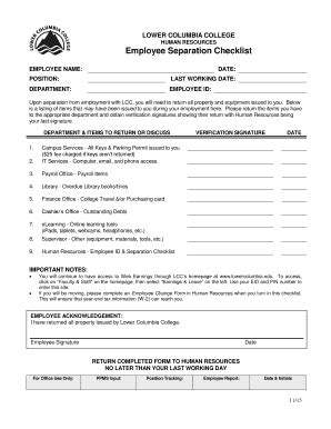 Fillable Online Lcc Ctc Employee Separation Checklist Lower Columbia