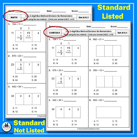 3 Digit By 2 Digit Box Method Division Worksheets 5th Grade Division With And Without