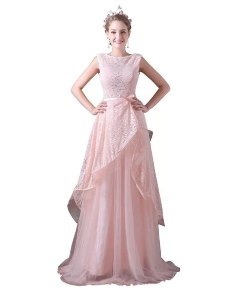 A Line Scoop Neck Floor Length Tulle Prom Dress With Lace A027 98 99