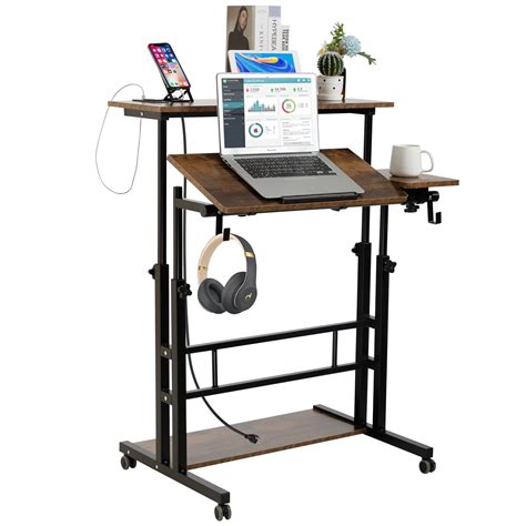 SIDUCAL Mobile Stand Up Desk, Adjustable Laptop Desk with Wheels ...