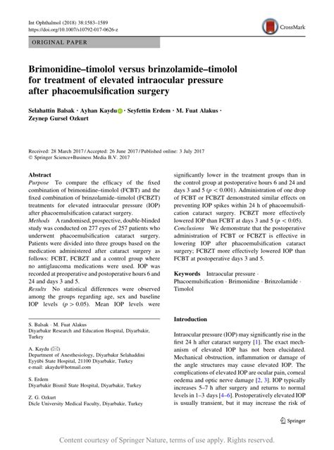 Brimonidinetimolol Versus Brinzolamidetimolol For Treatment Of