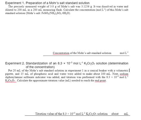 Solved Experiment 1 Preparation Of A Mohr S Salt Standard