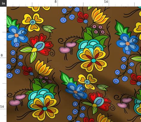 Ojibwe Floral Brown Fabric Spoonflower