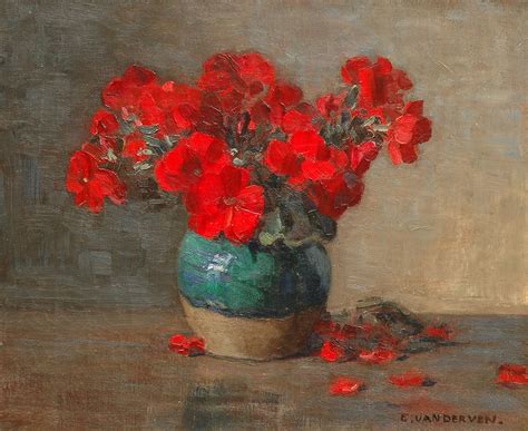 Manus van der Ven | Paintings prev. for Sale | A still life with red flowers