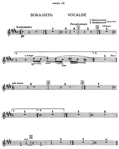 Vocalise Op 34 No 14 Oboe 1 Sheet Music By Sergei Rachmaninoff