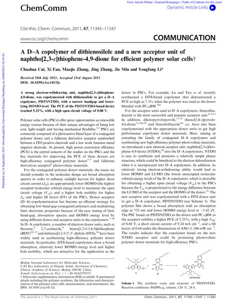 PDF A D A Copolymer Of Dithienosilole And A New Acceptor Unit Of