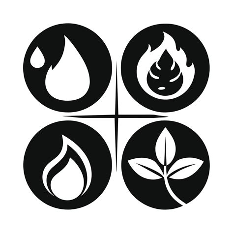 Set of elements of nature symbols earth, water, air and fire with simple water drop icon on ...