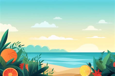 Premium AI Image Summer Background Illustration A Beautiful Beach