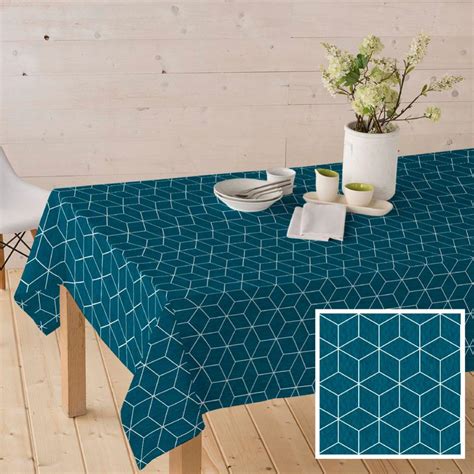 Nappe rectangulaire l 140 x L 250 cm polycoton antitâche bleu