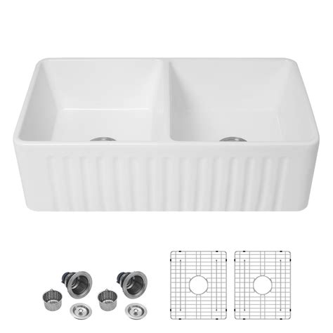 Juntoso L X W Double Basin Farmhouse Apron Kitchen Sink With