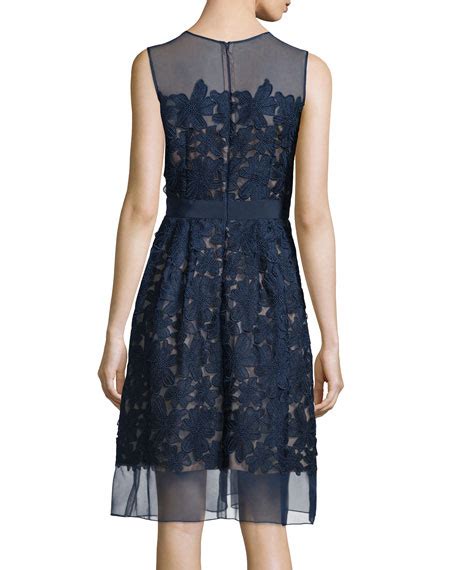 Carmen Marc Valvo Sleeveless Lace Fit And Flare Cocktail Dress