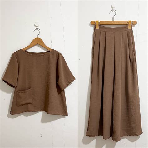 HTP Nude Airflow Crinkle Coordinates Highwaist Wide Leg Culottes And Pocket Shirt On Carousell