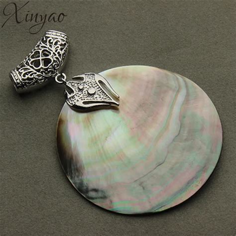 Xinyao Vintage Natural Mother Of Pearl Shell Pendant Antique Silver