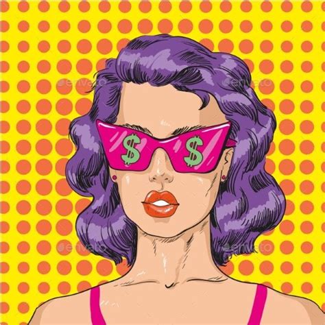 Vector Illustration Of Woman In Pink Sunglasses Pop Art Pop Art