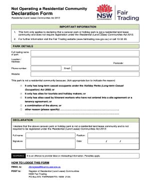 Fillable Online Fairtrading Nsw Gov Declaration Form Not Operating A