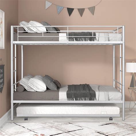 Amazon Emkk Twin Over Twin Metal Bunk Bed With Trundle Heavy Duty