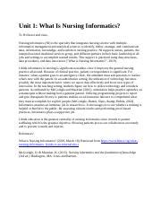 Unit 1 What Is Nursing Informatic Docx Unit 1 What Is Nursing