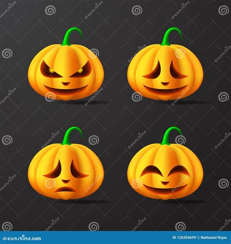 Halloween Pumpkins With Different Facial Expressions Illustration