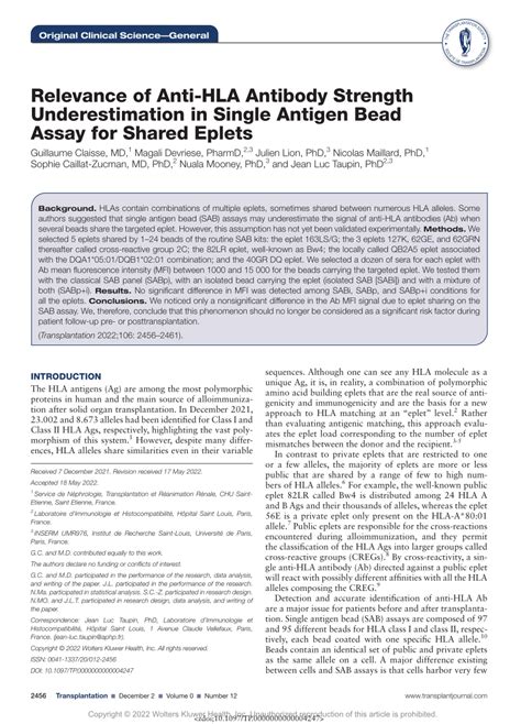 PDF Relevance Of Anti HLA Antibody Strength Underestimation In Single