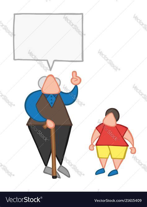 Cartoon Old Man With Walking Stick Talking To His Vector Image