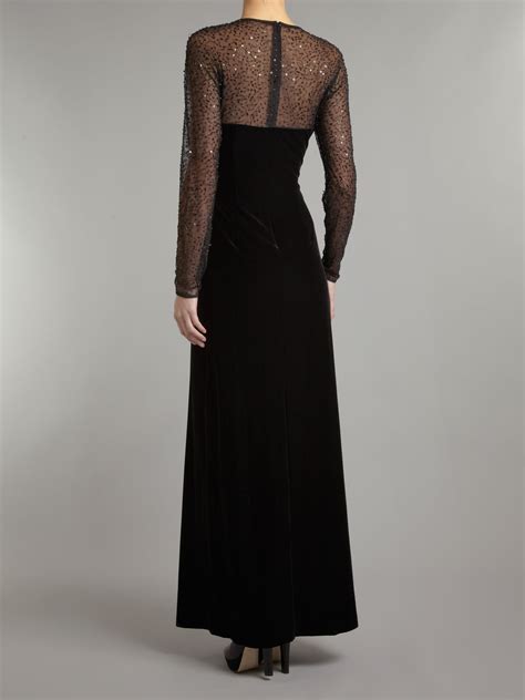 Js Collections Long Sleeve Velvet Beaded Mesh Maxi Dress In Black Lyst