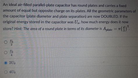 Solved An Ideal Air Filled Parallel Plate Capacitor Has Chegg