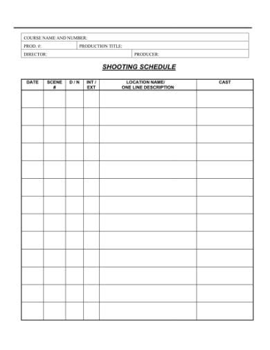 Shooting Schedule Templates Google Docs Ms Word Pages Pdf