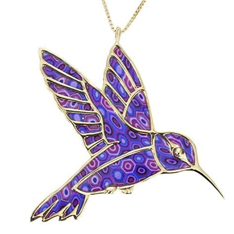 Gold Plated Silver Hummingbird Necklace Pendant Handmade Polymer Clay