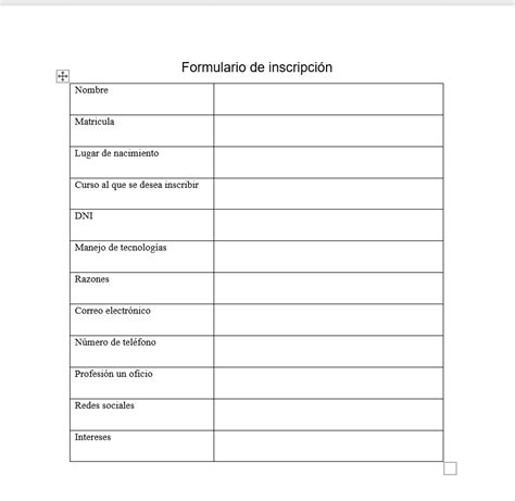 Formulario de inscripción Ejemplos Formatos Word Excel